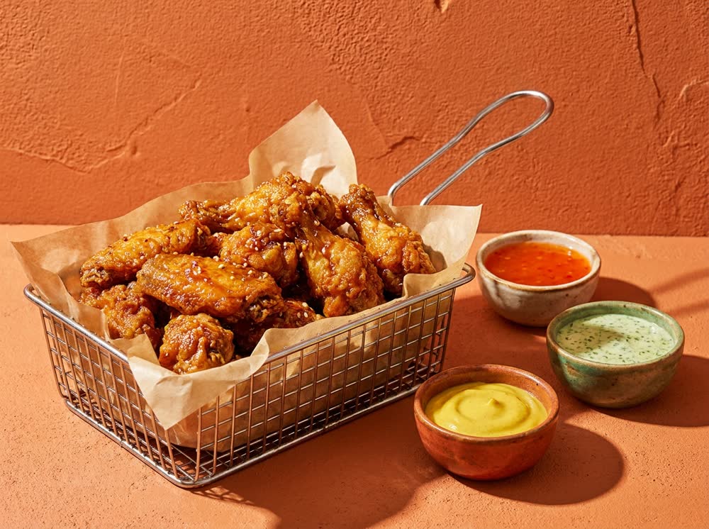 Alitas crocantes glaseadas con salsas en Crezta